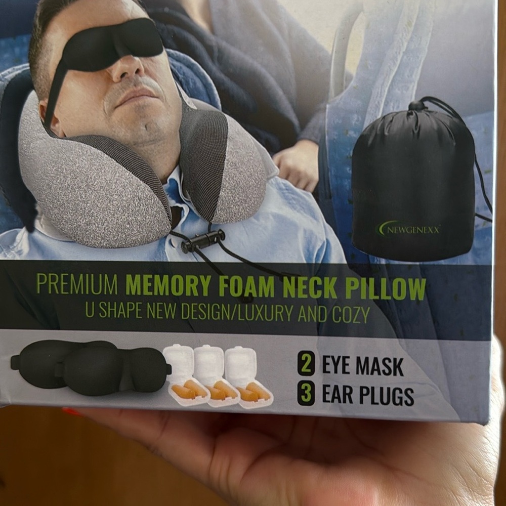 Memory Foam Neck Pillow with Eye Mask and Ear Plugs